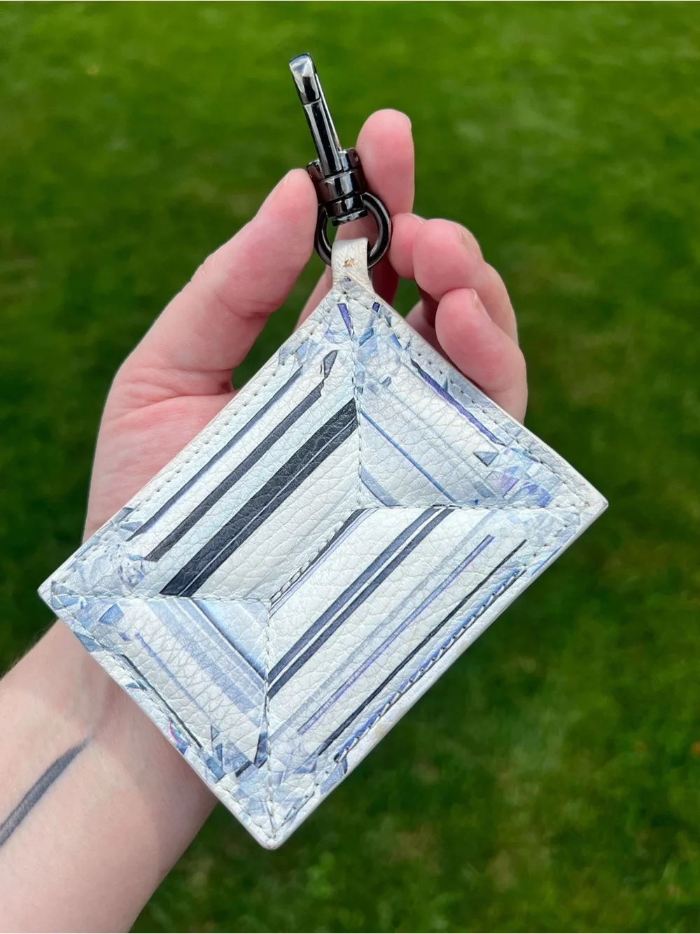 Angie Crabtree Italian Leather Emerald Cut Diamond Keychain or Charm
